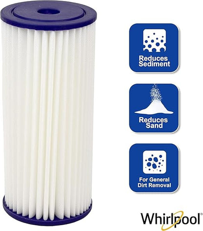 Whirlpool 10" x 4.5" Whole House Water Filter WHKF-WHPLBB, Full Case of 4 Pleated Filters, NSF Certified 20-Micron Rating Reduces Sediment, Fits Most 4.5 inch Diameter Standard Water Filter Housings