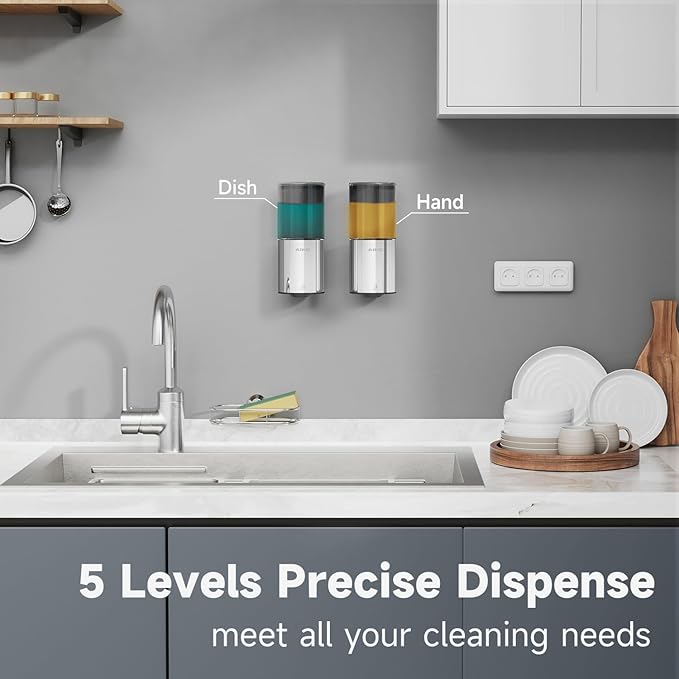 AIKE Automatic Soap Dispenser Wall Mounted for Kitchen and Bathroom, IPX7 Waterproof with Polished Stainless Steel Finish 13.5fl.oz.for Liquid Soap