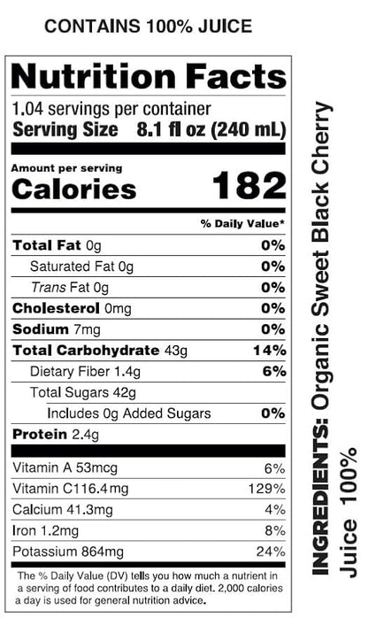 Pomona Organic Pure Black Cherry Juice, Cold Pressed Organic Juice, Non-GMO, No Sugar Added, Not from Concentrate, Gluten Free, Kosher Certified, Preservative Free 8.4 Ounce (Pack of 12),