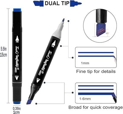 Merooart Alcohol marker, 100 color double pointed permanent marker, suitable for adult coloring illustrations by artists - brush and chisel double pointed, coloring supplies, sketching marker