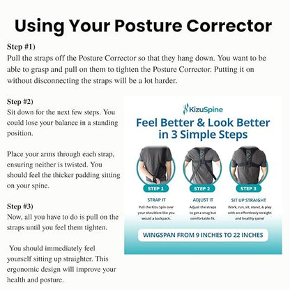 Kizu Spine Posture Corrector for Women, Kizu Spine Posture Corrector for Men - Comfortable Upper Back Brace, Adjustable Shoulder Support, Helps Relieve Neck, Back and Shoulder Pain, Fits Discreetly
