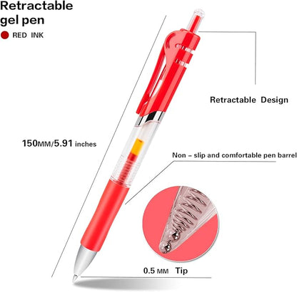 30pcs Red Retractable Gel Ink Pens for Journaling, 0.5mm pens fine point smooth writing pens for Office school