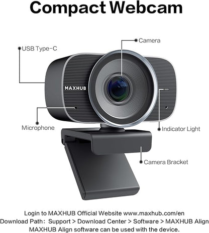 MAXHUB 4K USB Video Conference Camera - 120° Wide Angle, Auto Framing Webcam for Mac PC Meetings, 1/2.3" CMOS Sensor Noise Reduction, USB Type-C Connect Laptop PC, Certified for Microsoft Teams
