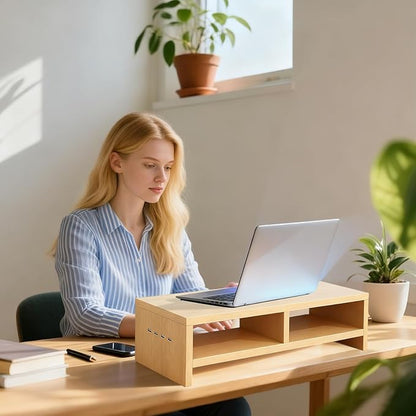 Monitor Stand, with Sleek Modern Design, 50x20x13cm, Monitor Stand Riser, Wireless Charging Desk Organizer, Ergonomic Height, for Multitasking and Desktop Organization