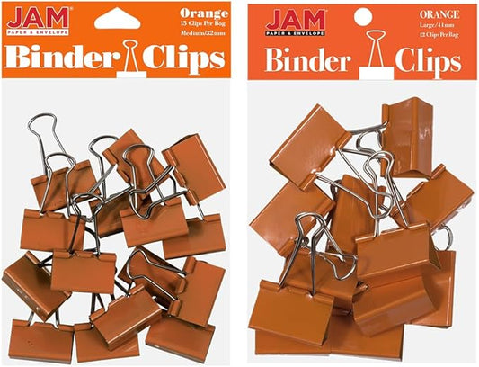 JAM PAPER Colorful Binder Clips Assortment - Medium & Large Size - Orange Binderclips - 27 Clips/Pack