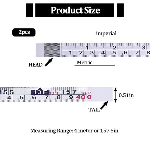 2 Pcs Self-Adhesive Measuring Tape,Imperial & Metric Tape Measure Sticker Ruler,Measure Workbench Ruler for Woodworking,Saw,Drafting Table, 157Inch,White