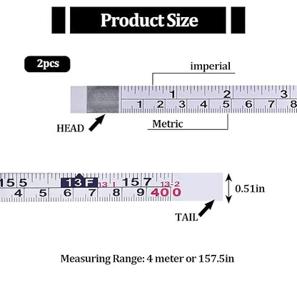 2 Pcs Self-Adhesive Measuring Tape,Imperial & Metric Tape Measure Sticker Ruler,Measure Workbench Ruler for Woodworking,Saw,Drafting Table, 157Inch,White