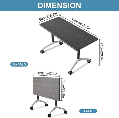 Folding Conference Table, Conference Room Tables Foldable Large Meeting Seminar Table on Wheels,Flip Top Boardroom Training Tables for Office, Classroom,Meeting (4, Grey, 47.2in)