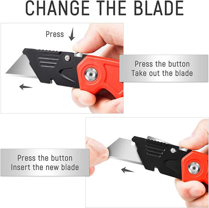 Folding Utility Knife 6-Pack, Quick-change Box Cutter for Cardboard and Boxes, Box Cutter Knife with Metal Clip, Back-lock Design Heavy Duty Box Opener with Extra 10 Blades (6-Pack)
