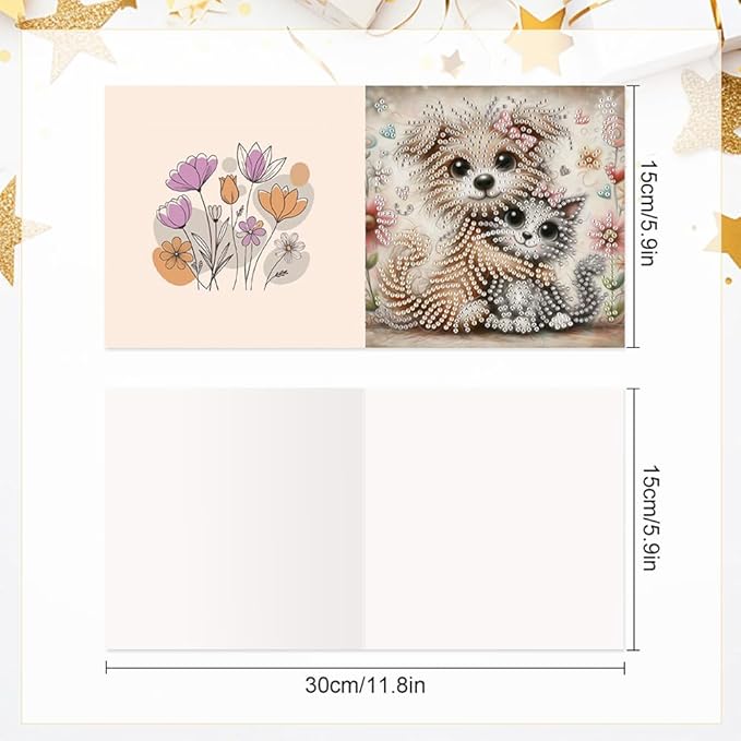 6pcs Diamond Art Painting Postcards with Envelope, Cute Cat Dog Pattern Daily DIY Handmade Greeting Cards Wishing Cards for Special Occasion Festival Craft Gift