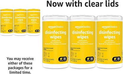 Amazon Basics Disinfecting Wipes, Lemon Scent, Sanitizes/Cleans/Disinfects/Deodorizes, 255 Count (3 Packs of 85)