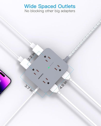 Extension Cord 6 Feet, HANYCONY Surge Protector Power Strip with 2 USB C Ports, 8 Outlets Extender with Flat Plug, Multi Plug Oulet for College Dorm Room Essentials
