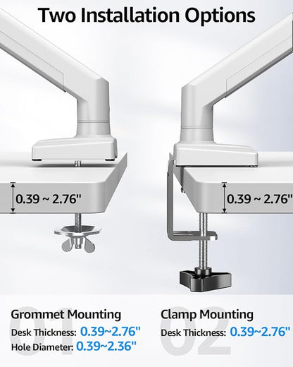 Dual Monitor Stand fits up to 32 inch, 4.4-22 lbs Computer Screens, Dual Monitor Desk Mount Height Adjustable, Monitor Arms for 2 Monitors, Home Office VESA Mounts with Gas Spring, Freelift White