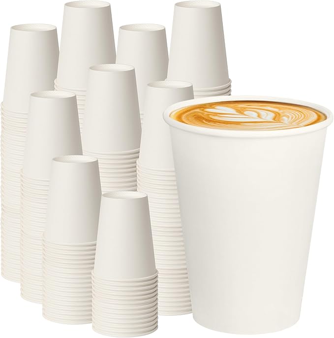 12 oz White Paper Coffee Cups, Disposable Hot Cups for Coffee, Tea, Cocoa, Beverages, 1000 Pack