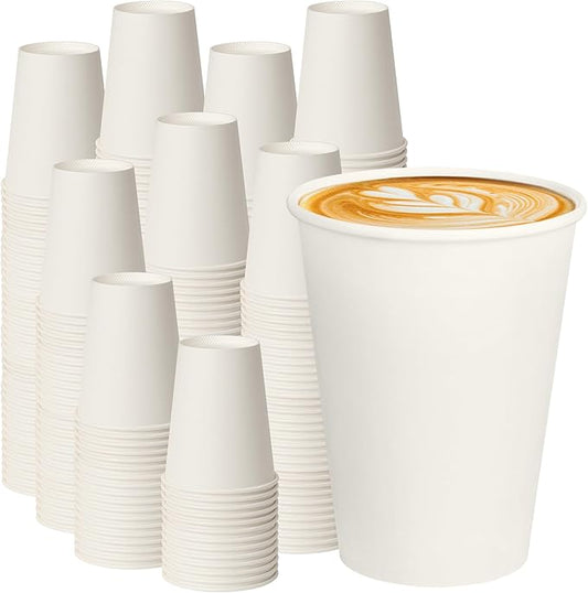 12 oz White Paper Coffee Cups, Disposable Hot Cups for Coffee, Tea, Cocoa, Beverages, 1000 Pack
