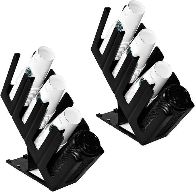 2Pack Paper Cup and Lid Holder,Disposable Coffee Cup Organizer,4 Compartment Disposable Cup Dispenser Organized Storage with Holder for Countertop Coffee Station Bar Kitchen Restaurant Office