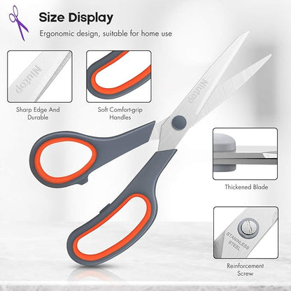 Scissors Bulk Set of 5-Pack, Niutop 8" Multipurpose Sharp Sewing Craft Fabric Scissors for Office Home High/Middle School Student Office Teacher Art Supplies, Soft Comfort-Grip Right/Left Handles