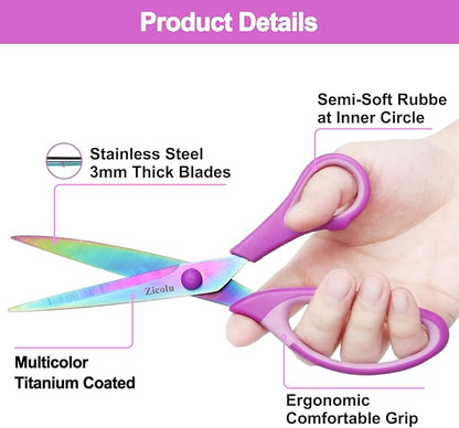 8.5" All-Purpose Scissors Set of 3, Sharp Titanium Coated Blades, Comfort-Grip, Right/Left Handed