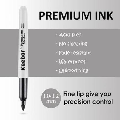 Black Permanent Markers Bulk of 100 Pack, Fine Point Permanent Marker Set, Waterproof, Quick Drying, School & Office Supplies