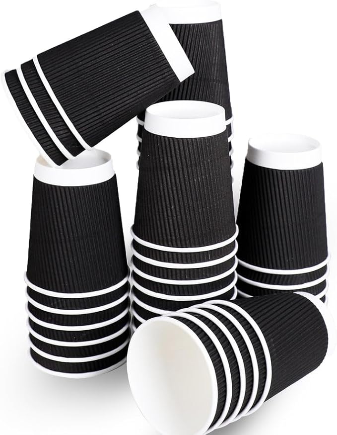 three leaf 9 Oz. Ripple Wall Cups, (Black) 900 Ct. Hot/Cold Cup For Coffee, Water, Tea, Juice, Picnic, Party, Travel And Events For Hotel and Motels (20 Packs Of 45)