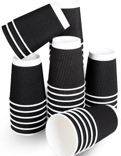 three leaf 9 Oz. Ripple Wall Cups, (Black) 900 Ct. Hot/Cold Cup For Coffee, Water, Tea, Juice, Picnic, Party, Travel And Events For Hotel and Motels (20 Packs Of 45)