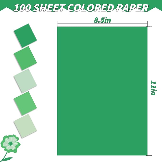 100 Sheets Green Colored Cardstock Thick Paper, 5 Colors Assorted Blue Colored Card Stock Paper 65lb/180gsm Perfect for Festive Decor DIY Greeting Cards Arts and Crafts