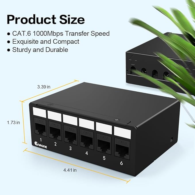 6Port Patch Panel CAT6 Keystone Patch Panel Shielded Network Patch Patch with Smart Cable Management for Home/Office Network (1U 6Port, CAT6)