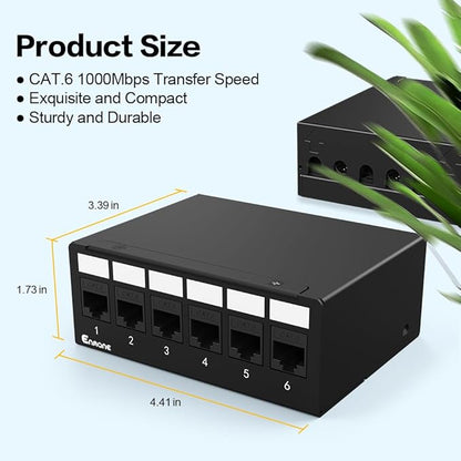 6Port Patch Panel CAT6 Keystone Patch Panel Shielded Network Patch Patch with Smart Cable Management for Home/Office Network (1U 6Port, CAT6)