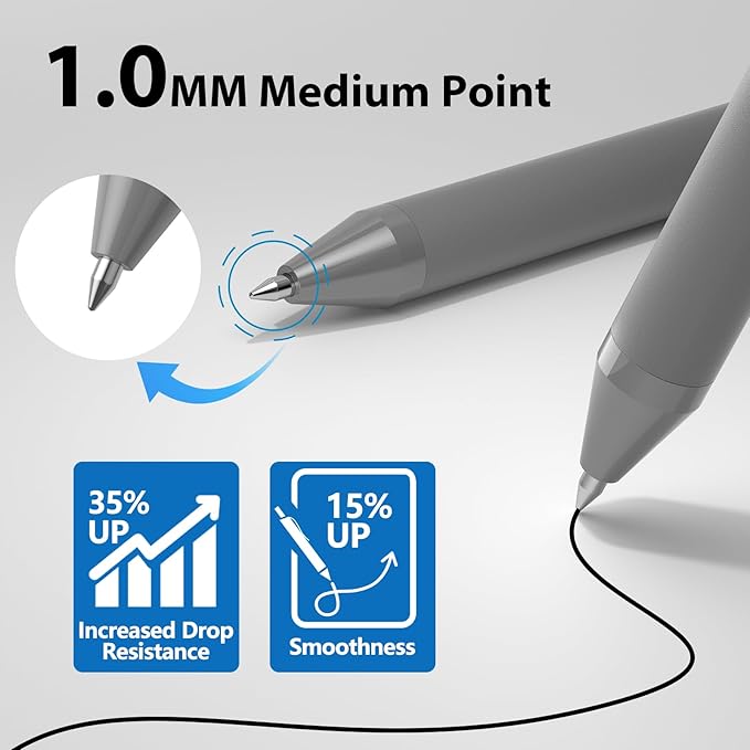 Ballpoint Pens Bulk - 207 Pcs Black Ink Pens | 1.0 Medium Point Smooth Writing, Wholesale Retractable No Bleed Ball Point Pen for Men Women (Gray Barrel)