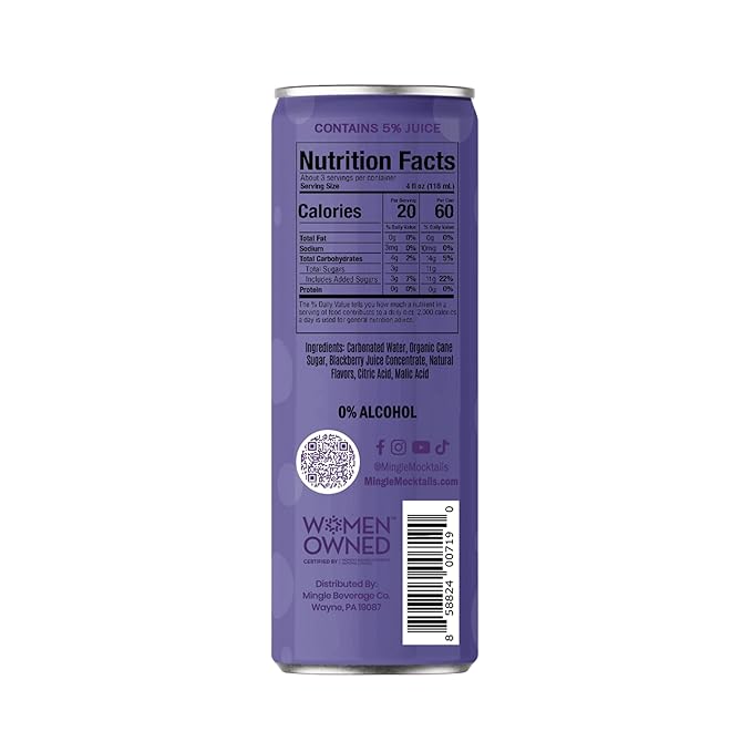 Mingle Mocktails Blackberry Hibiscus Bellini, Non-Alcoholic Drinks, Pre-Mixed Drinks, Canned Mocktails, 12 fl. oz. Cans, Pack of 24