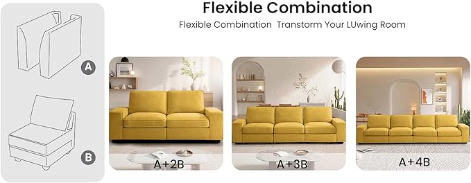 TEKAMON Middle Seat with Storage, Modular Sofa Couch, Yellow