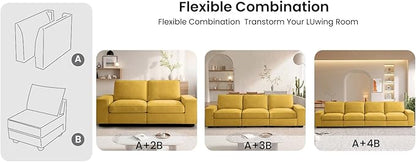 TEKAMON Middle Seat with Storage, Modular Sofa Couch, Yellow