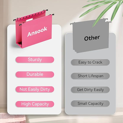 ANSOOK Plastic Hanging File Folders Letter Size, 3 Inch Reinforce Expanding File Folder,12 Pack File Cabinet Folders with 15 Insertable Tabs,Heavy Duty Accordion File Organizer for Office Home School