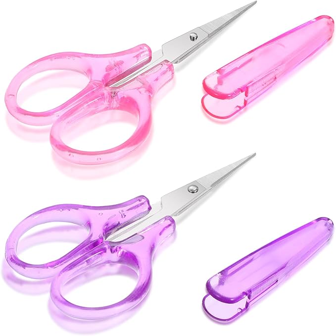Mini Scissor, Small Scissors for Travel with Cover 3.5" Stainless Steel for Carry-on, Safe & Compact for Knitting, Crafting (Purple, Pink)