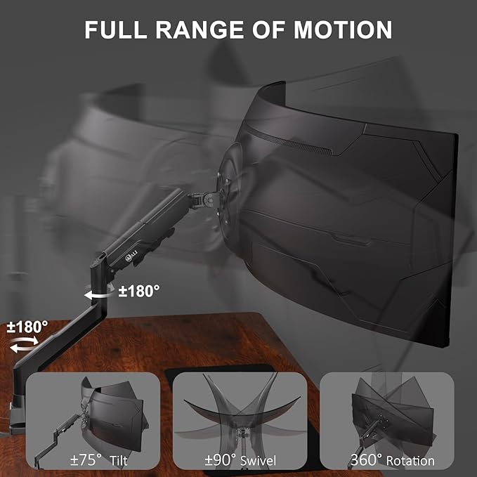WALI Single Monitor Arm with Desk Mount for 17–49 Inch Screens – Holds Up to 33 lbs, Fully Adjustable VESA Monitor Stand, Heavy Duty Gas Spring for Gaming & Home Office (GSM001XLN)
