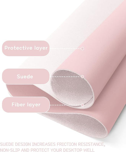 YSAGi Non-Slip Leather Desk Pad Long Size, Waterproof Laptop Computer Desk Keyboard Mat, Table Protector Blotter Mat, Large Mouse Pad for Office/Work/Home/Decor(Pink, 47" x 17")
