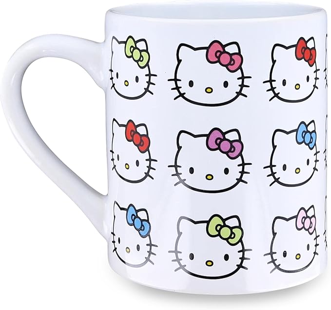 Silver Buffalo Sanrio Hello Kitty Faces and Bows Pattern Ceramic Coffee Mug, 14 Ounces