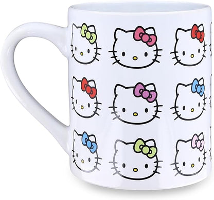 Silver Buffalo Sanrio Hello Kitty Faces and Bows Pattern Ceramic Coffee Mug, 14 Ounces