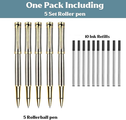 Ancolo Engraved Pens Luxury Roller Pens with 5 Gfit Box 10 extra Black Refills Metal Body Engraved with Your Message Personal Names Phone Number, Gift for Men Women