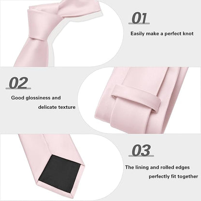 PenSee Men's Tie Set Solid Pure Color 3.15" (8CM) Classic Formal Plain Necktie and Pocket Square Set For Men