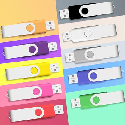 32GB Flash Drive Thumb Drives 10 Pack, JBOS USB Drive 32 GB USB2.0 Swivel Metal USB Memory Sticks, Multipack Jump Drives Colorfufl Pen Drives for Data Storage Backup