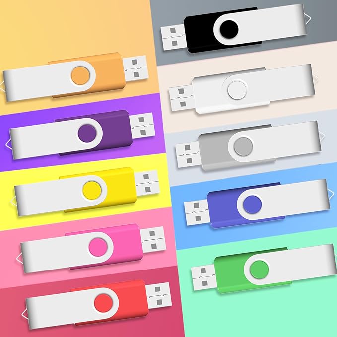 4GB USB Flash Drive, Flash Stick 4 GB 10 Pack Memory Stick JBOS Swivel Thumb Drives Gig Stick USB2.0 Pen Drive for Fold Digital Date Storage, Zip Drive, Jump Drive, Disk Key, USB Stick, Mixed Colors