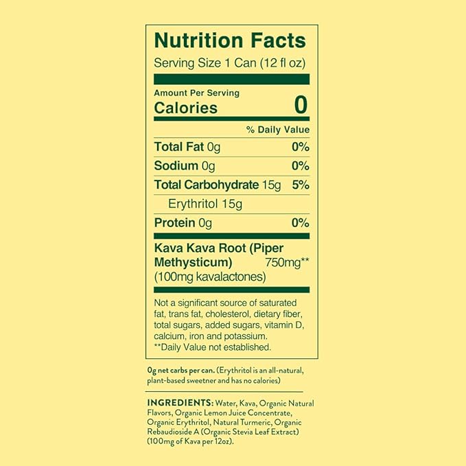 Melo Sparkling Kava Drink, Passionfruit, Orange and Guava, Banana Cream Flavor, Sugar Free Non Alcoholic Drinks, Zero Calories, Gluten Free, Vegan, 750mg Kava Root, 12 Pack, 12 oz Can