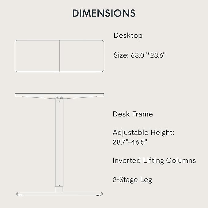 Adjustable Standing Desk, 63x24 Inches Home Office Desk with Memory Preset Computer Workstation Maple Top + White Frame