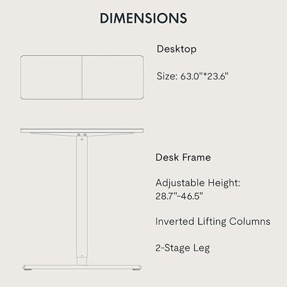 Adjustable Standing Desk, 63x24 Inches Home Office Desk with Memory Preset Computer Workstation Maple Top + White Frame