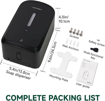 Commercial Automatic Soap Dispenser Large 34oz/1000ml Capacity Wall-Mounted Touchless Liquid Dispenser for High-Traffic Restrooms, Offices, Hospitals Model 1220S Black