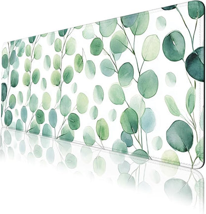 Eucalyptus Leaves Desk Pad Mouse Pad Watercolor Green Botanical Mousepad XL Large Gaming Mouse Pad Laptop Keyboard Mat Desk Pad 31.5"x11.8"