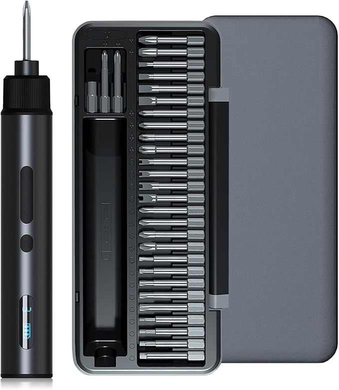 Cordless Electric Screwdriver Set with Storage Case, 3-Speed Torque (Max 7N.m) Power, Rechargeable 2000mAh Battery, 30 Magnetic S2 Steel Bits, LED Light for Phone/Laptop/Camera/Watch/DIY Repair