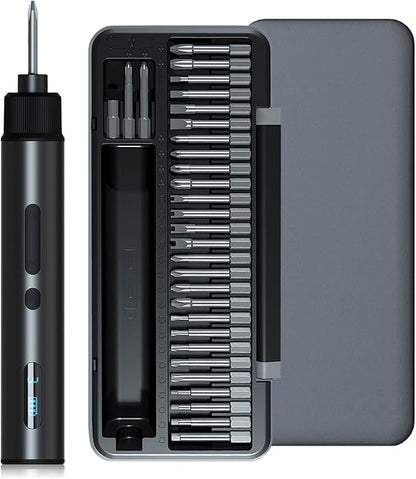 Cordless Electric Screwdriver Set with Storage Case, 3-Speed Torque (Max 7N.m) Power, Rechargeable 2000mAh Battery, 30 Magnetic S2 Steel Bits, LED Light for Phone/Laptop/Camera/Watch/DIY Repair