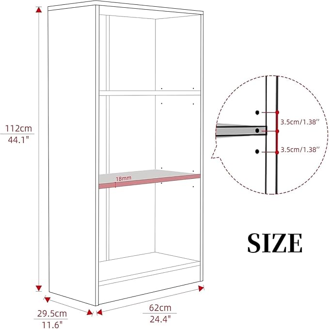 Bookshelf, 3 Shelf Bookcase Open Modern Bookshelf, Bookcase with Freestanding Display Storage, Wooden Book Shelf for Bedroom, Living Room, Dinning Room, Office, 60 Inch, Deep Brown